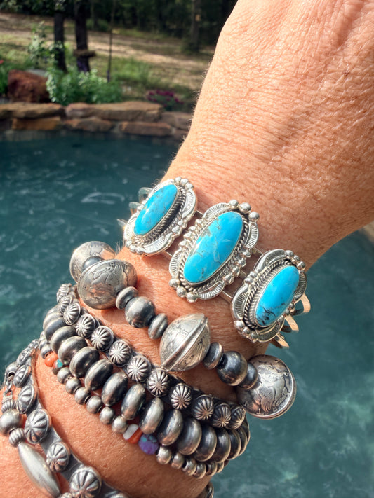 Native Made Three Stone Turquoise Cuff by Irvin Tsosie