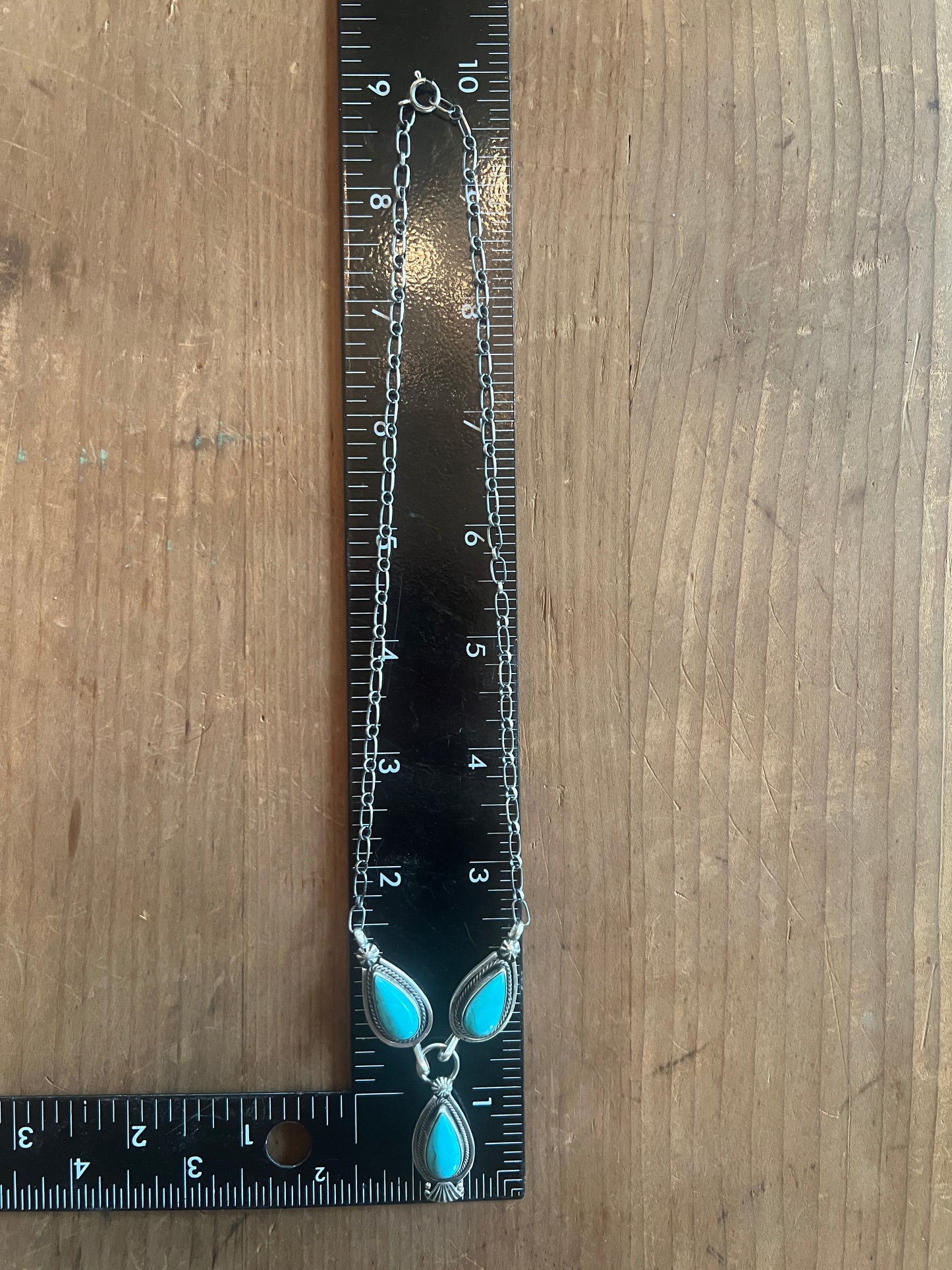 Turquoise and Sterling Silver Lariat Necklace by Running Bear