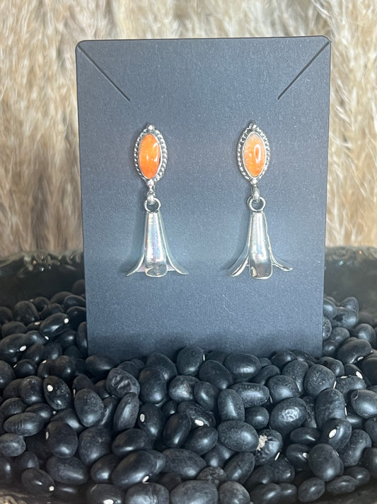Orange Spiny Sterling Silver Post Earrings