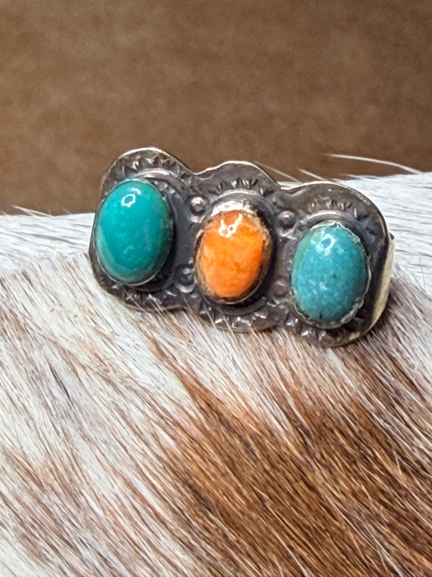 HANDMADE STERLING SILVER TURQUOISE & ORANGE SPINY WATCH CHARM