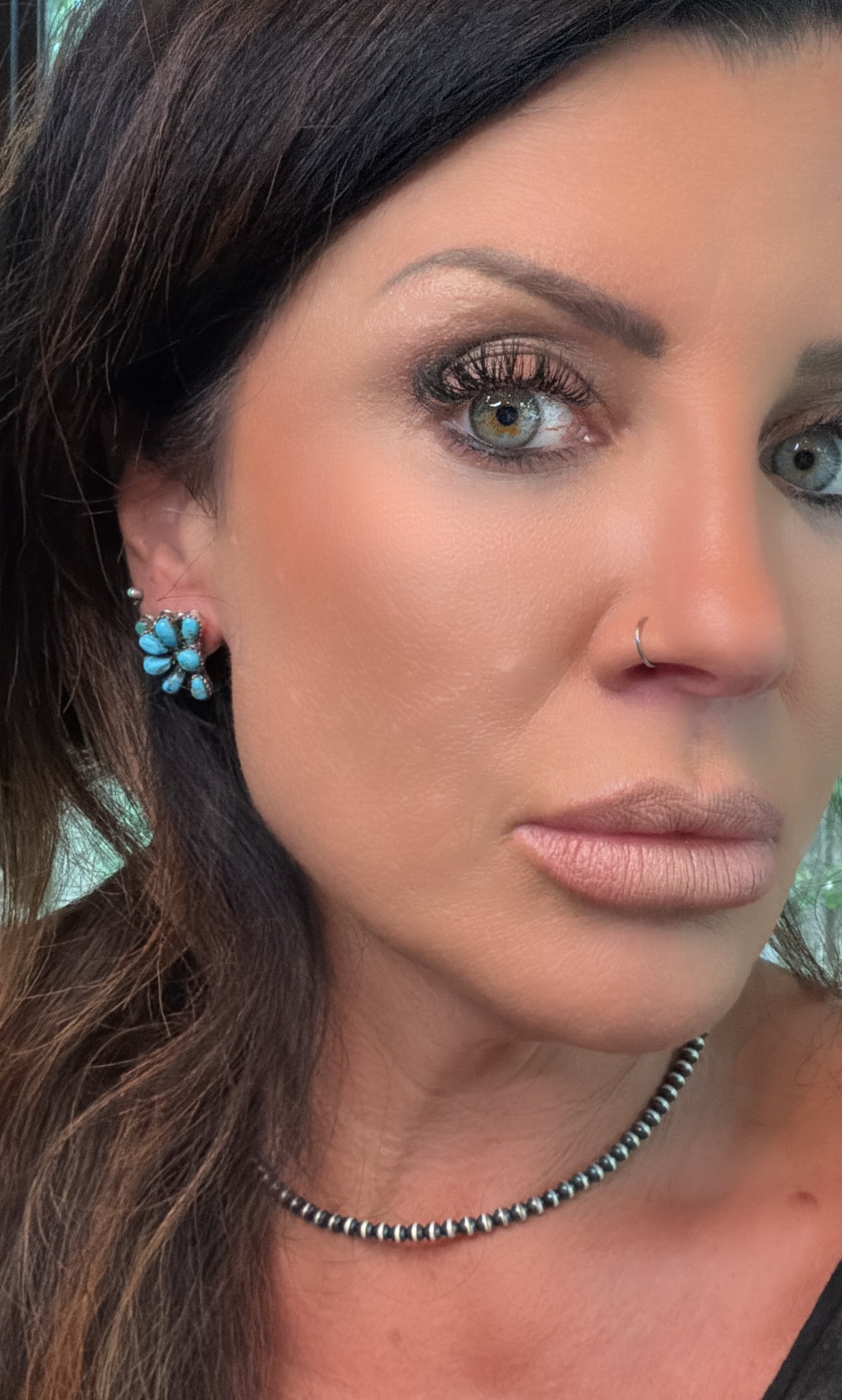 Native Made Turquoise Half Cluster Earrings by Juliana Williams
