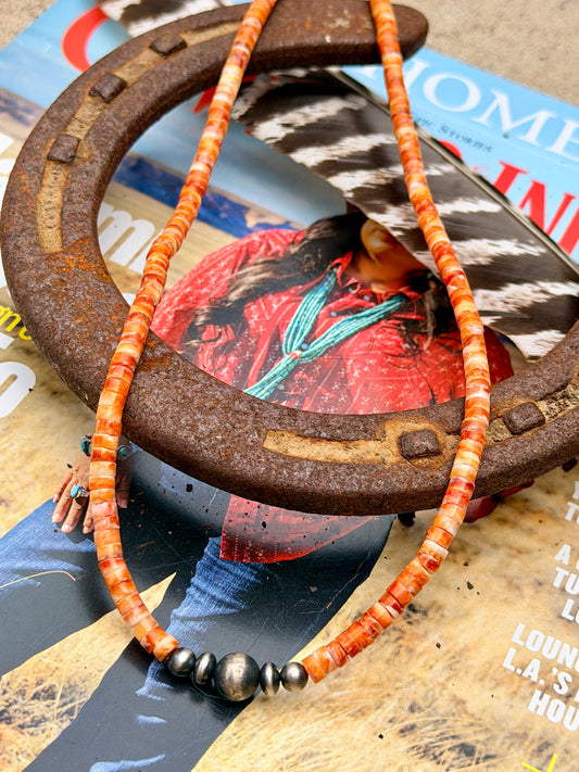 Orange Spiny Oyster Desert Pearl Beaded Necklace