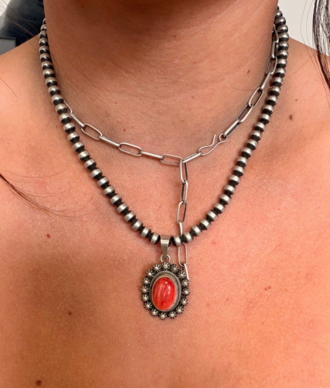 Native Made Scott Skeet Spiny Oyster & Sterling Silver Pendant