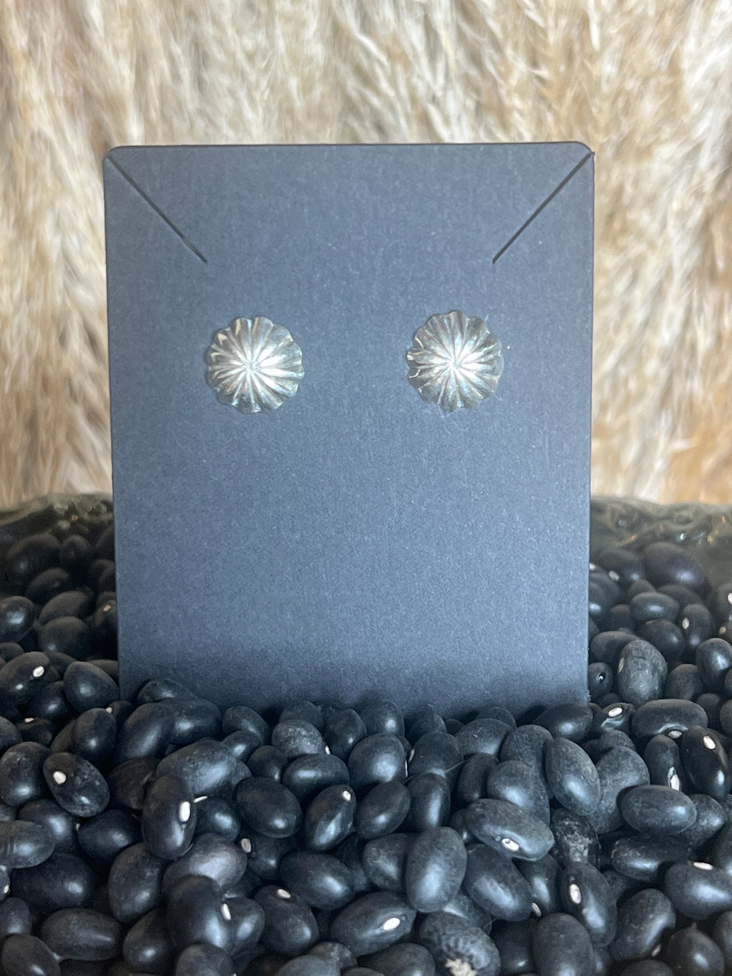 HANDCRAFTED STERLING SILVER CONCHO STUD EARRINGS by Sally Shirley