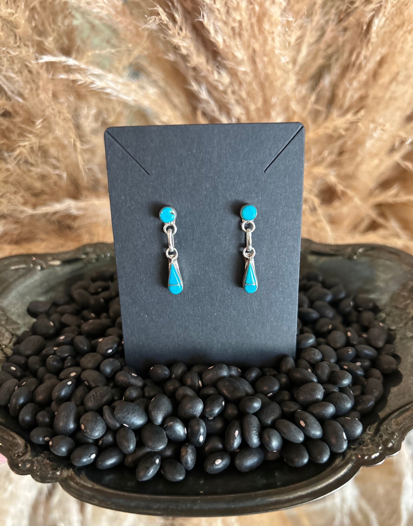 Zuni Silver Turquoise Tear Drop Earrings