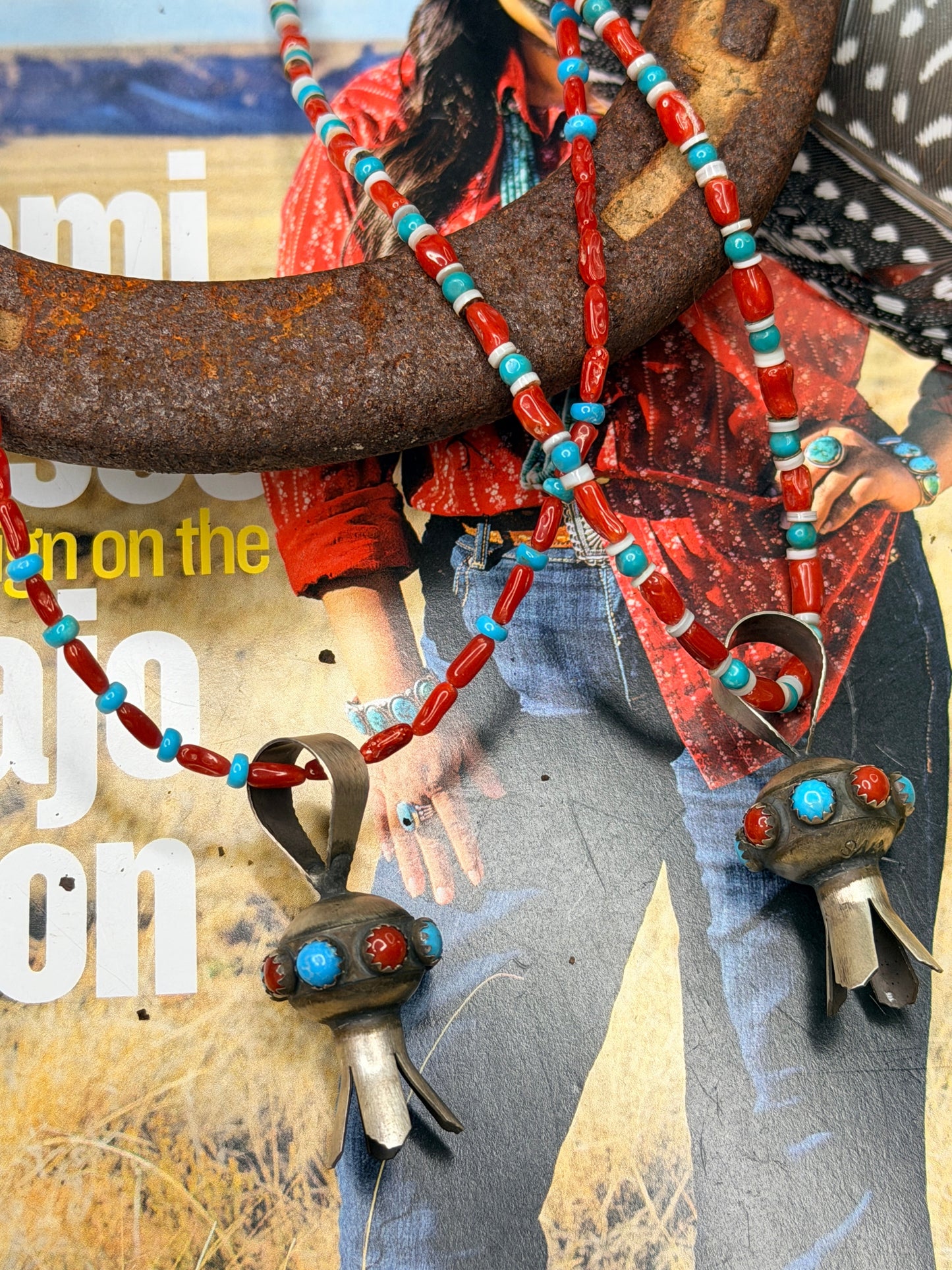 Squash Blossom Pendant on Beaded Necklace by Monica Smith