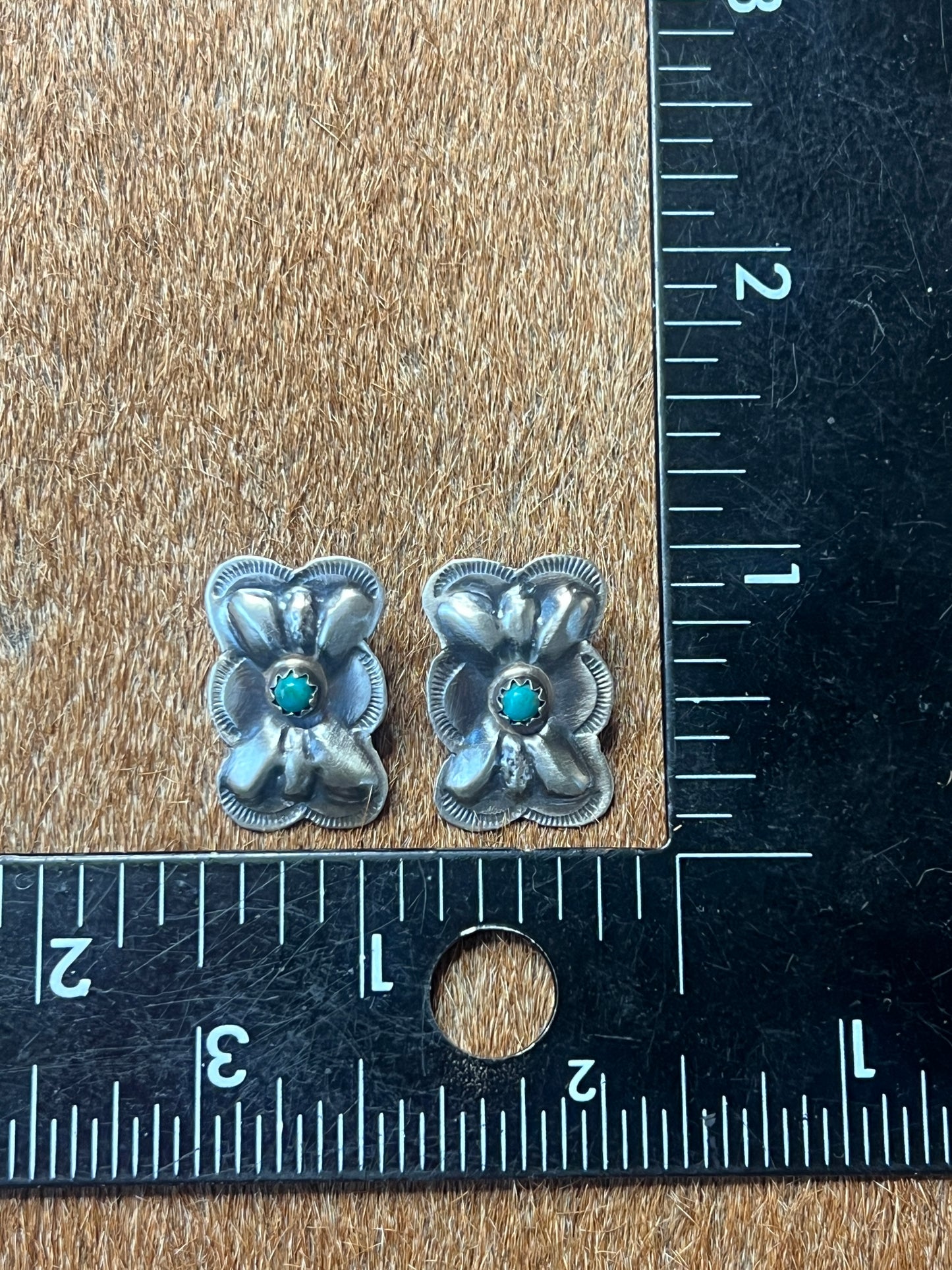 Authentic Sterling Silver Turquoise Concho Post Earrings