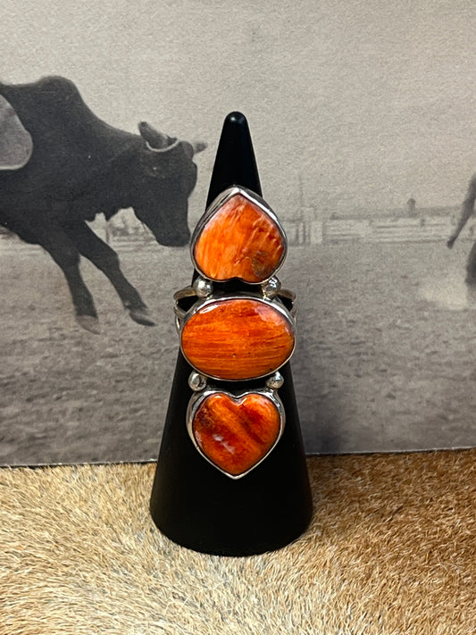 Navajo Spiny Oyster Heart Statement Ring Sz 7 Sterling Silver Marcella James