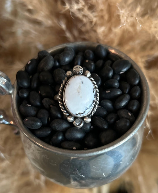 Adjustable White Buffalo Ring by Eugene Belone