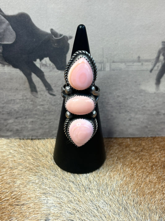 Navajo Pink Conch Cluster Adjustable Sterling Silver Tia Long