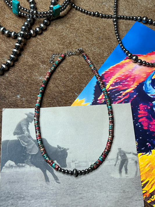 Sterling Silver Pearls choker and Pink and blue sea sediment Heishi