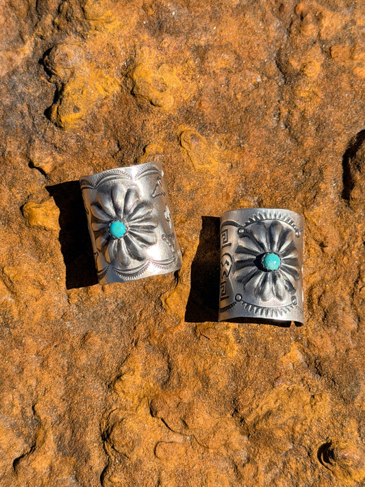 Concho and Turquoise Hand Stamped Braid Keepers