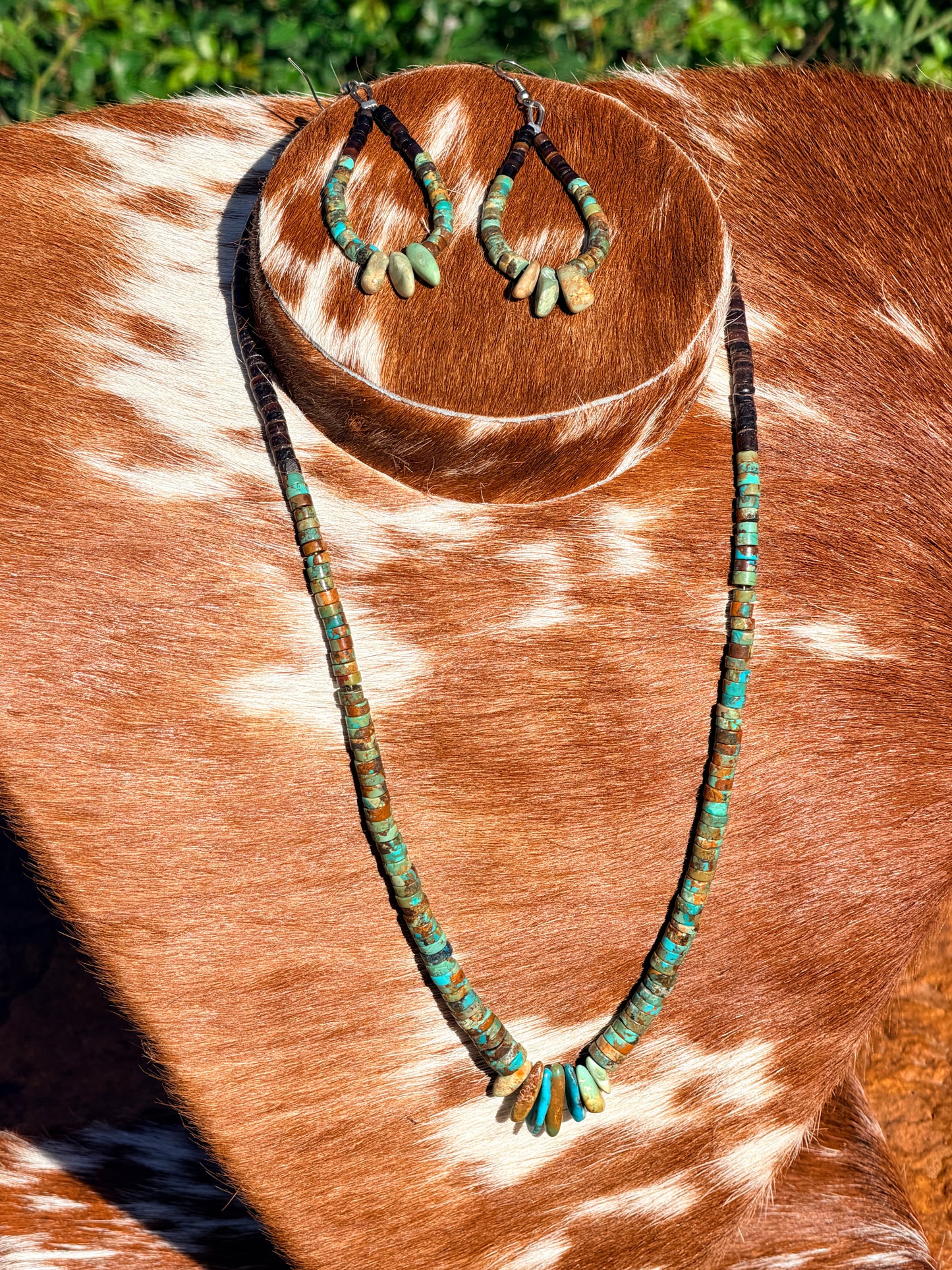 Authentic Native Made Turquoise Heishi Necklace and Earring Set