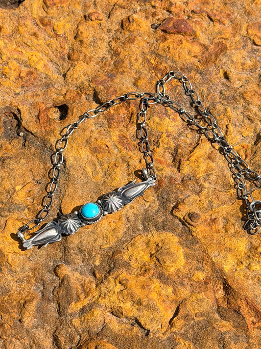 Authentic Marita Benally Navajo Handmade Sterling Silver and Kingman Turquoise Necklace