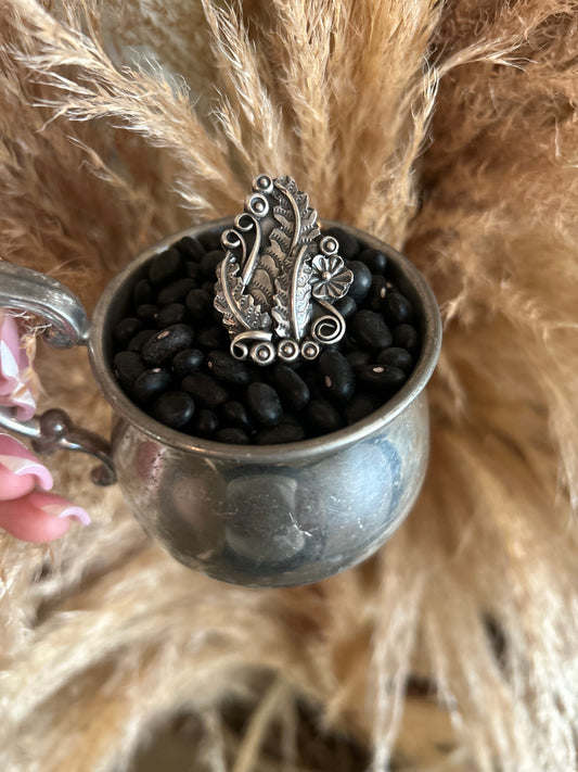Sterling Silver Desert Flowers and Foliage Navajo Ring by Harry Yazzie
