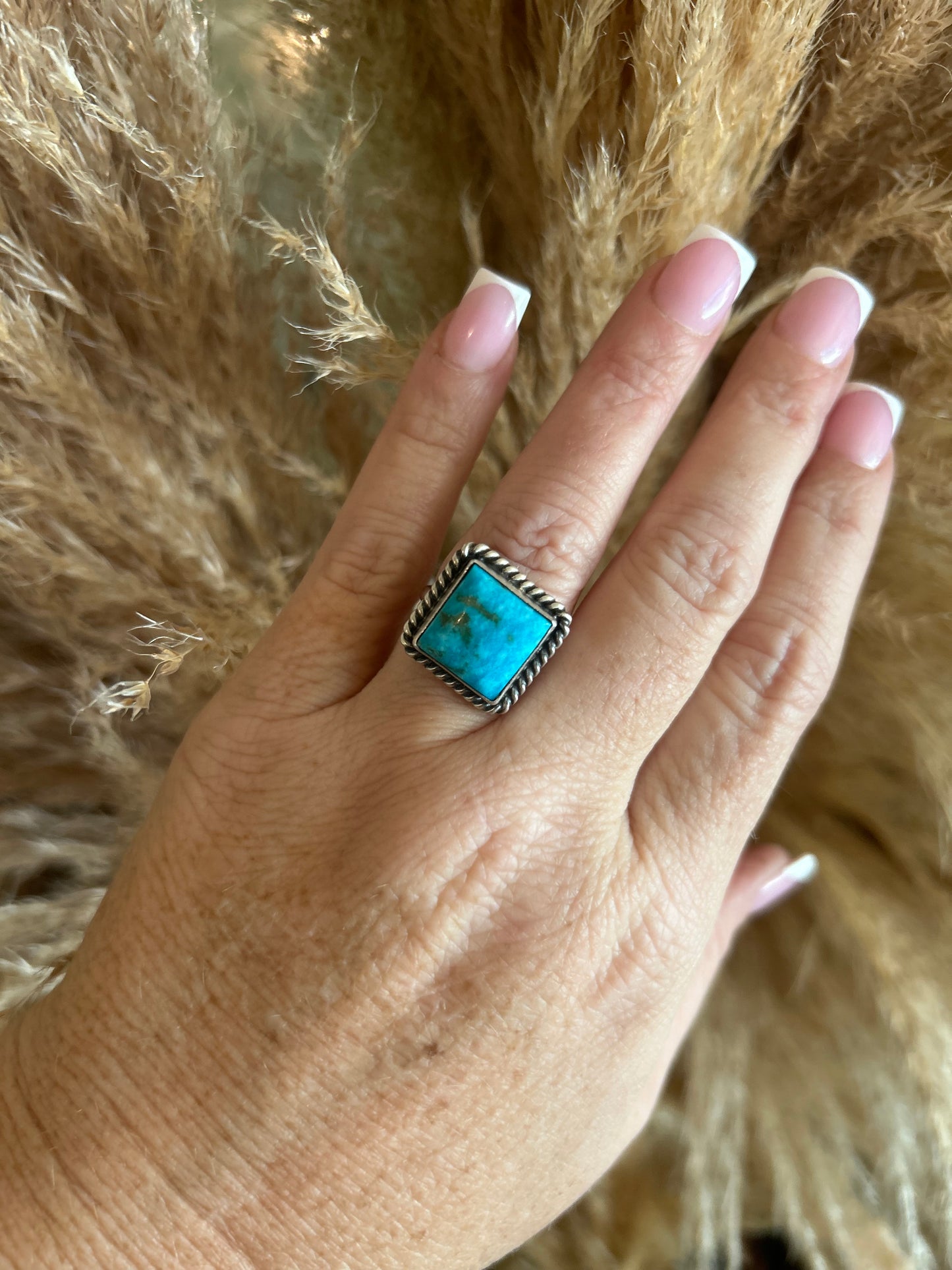 Johnny Dixon square adjustable turquoise ring