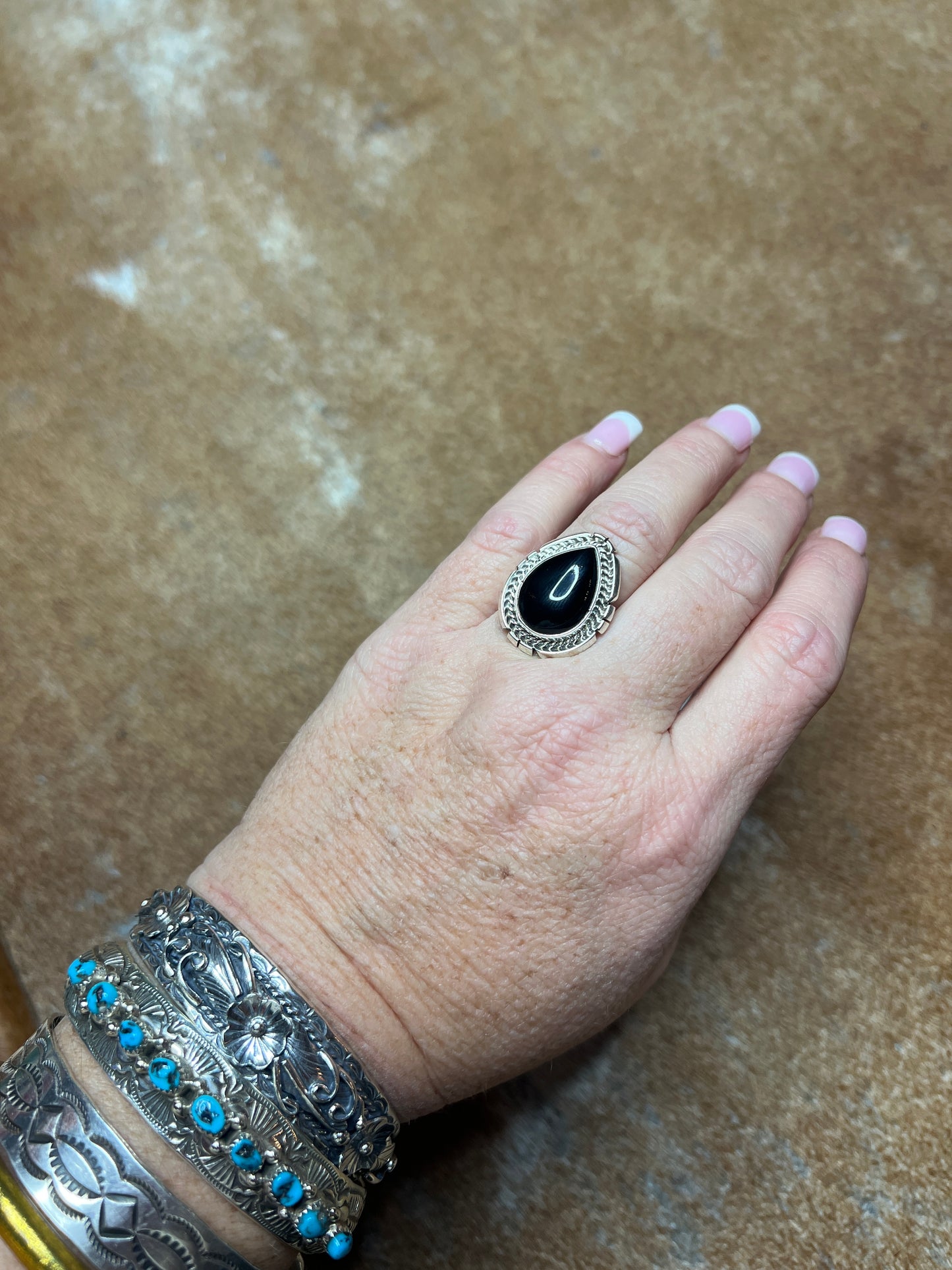 Onyx & Sterling Silver Ring - Samuel Yellowhair - Size 6