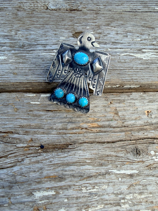 Turquoise Thunderbird Adjustable Ring by Gabriella Yazzie