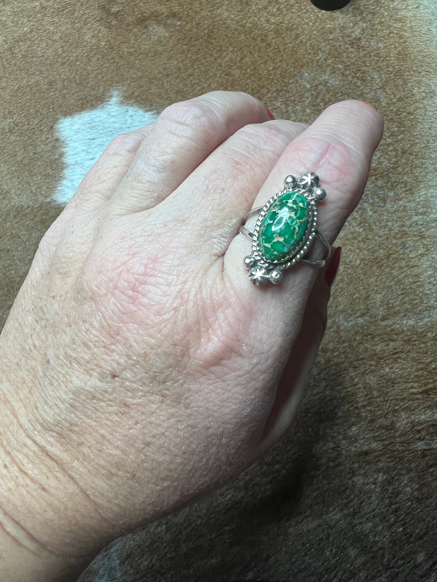 Navajo Sonoran Gold Ring with Starburst size 8.5