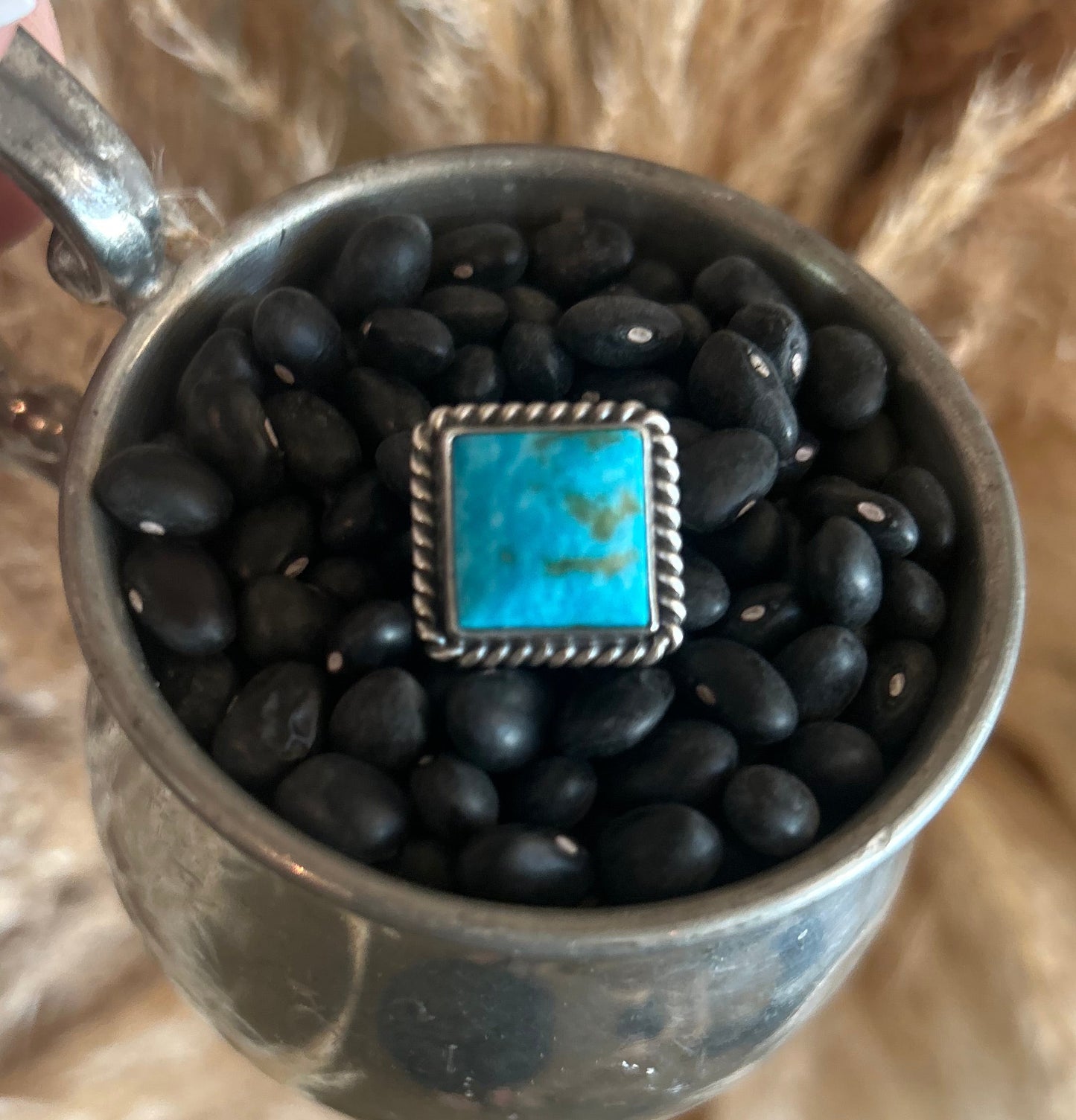 Johnny Dixon square adjustable turquoise ring