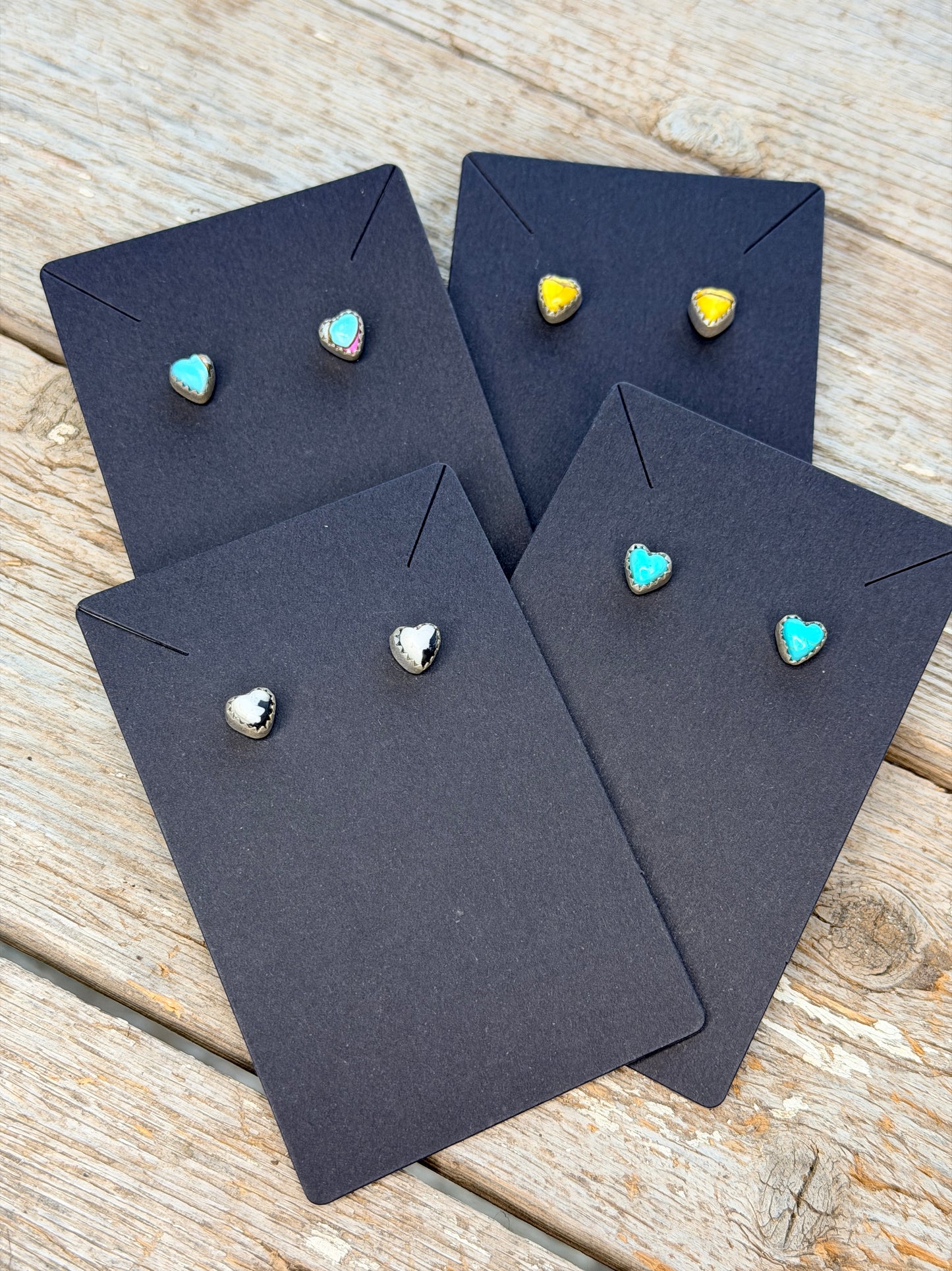 HANDMADE STERLING SILVER MULTI STONE HEART SHAPE STUDS