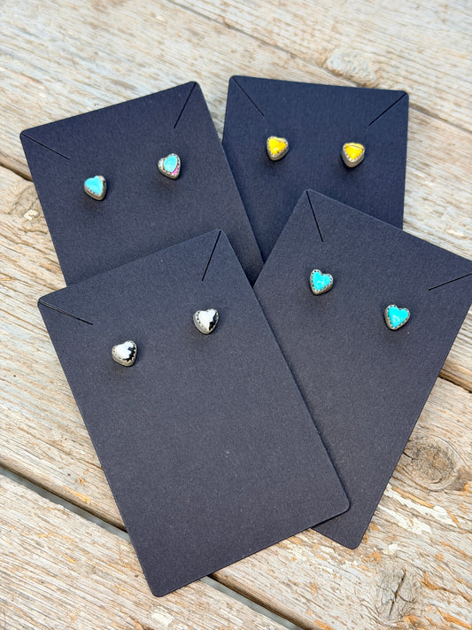 HANDMADE STERLING SILVER MULTI STONE HEART SHAPE STUDS