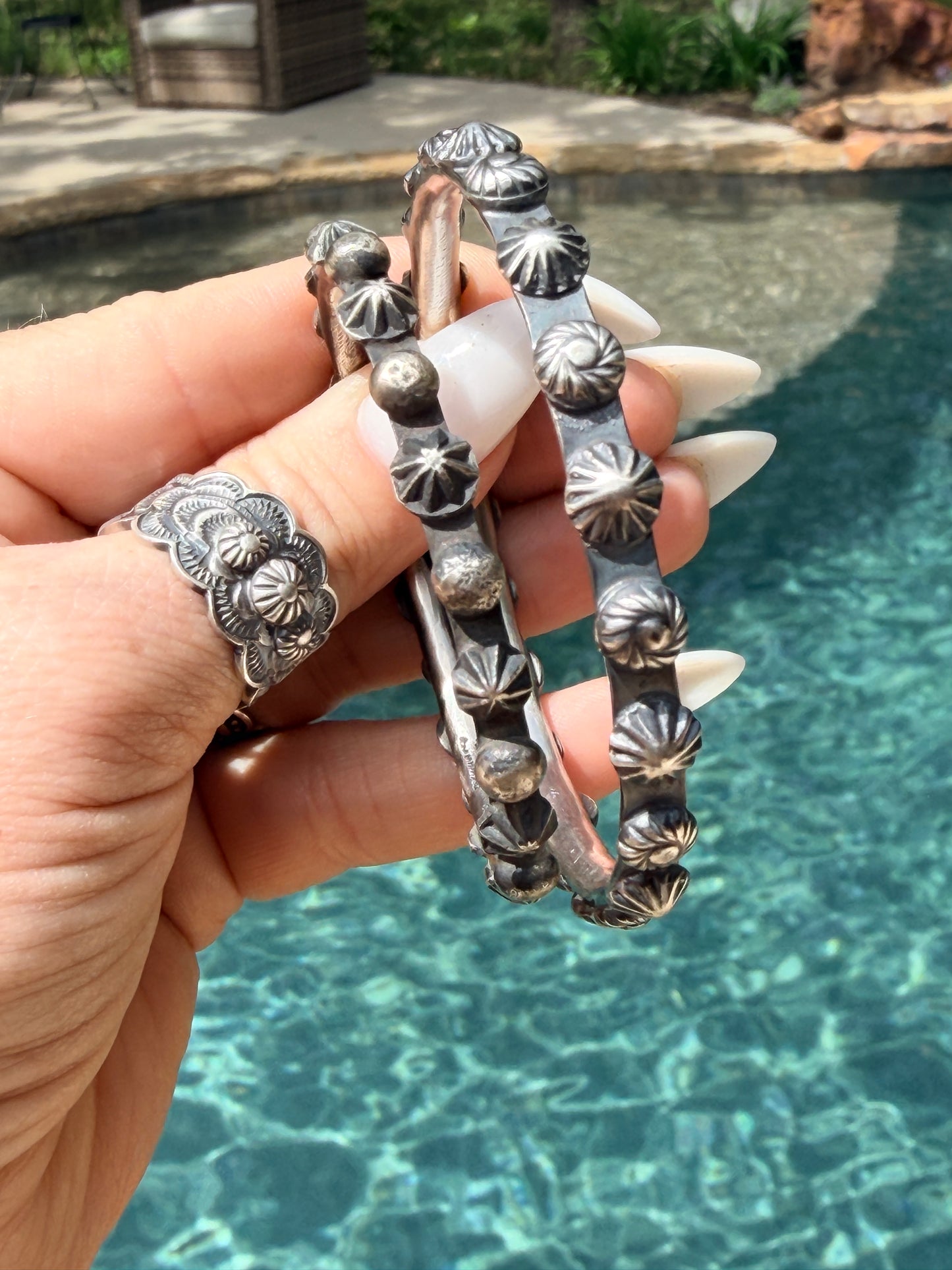 Native Made Chimney Butte Stamped Sterling Silver Bangle