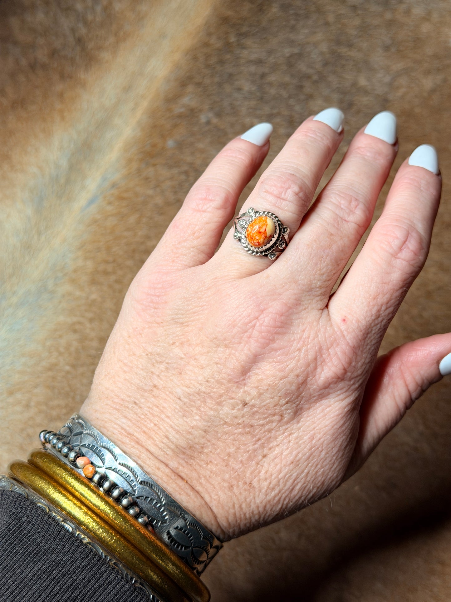 Orange Spiny Ring size 6.5