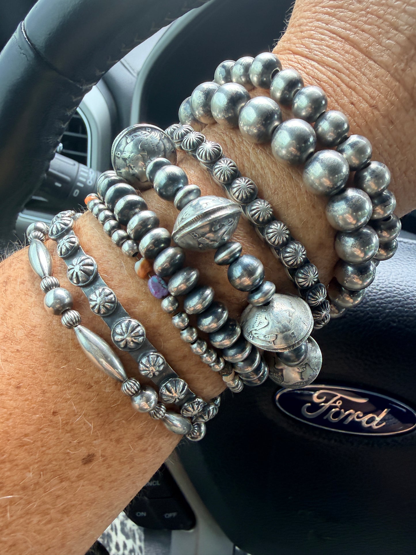 Mercury Dime Coin Bracelet with Round and Saucer Pearls