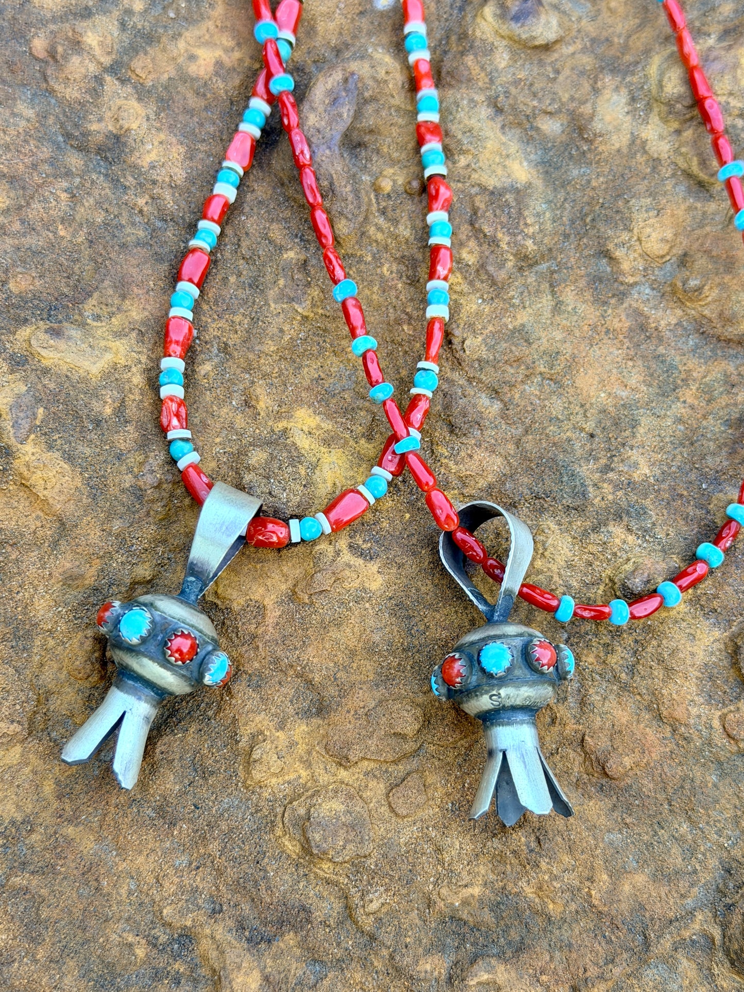 Squash Blossom Pendant on Beaded Necklace by Monica Smith