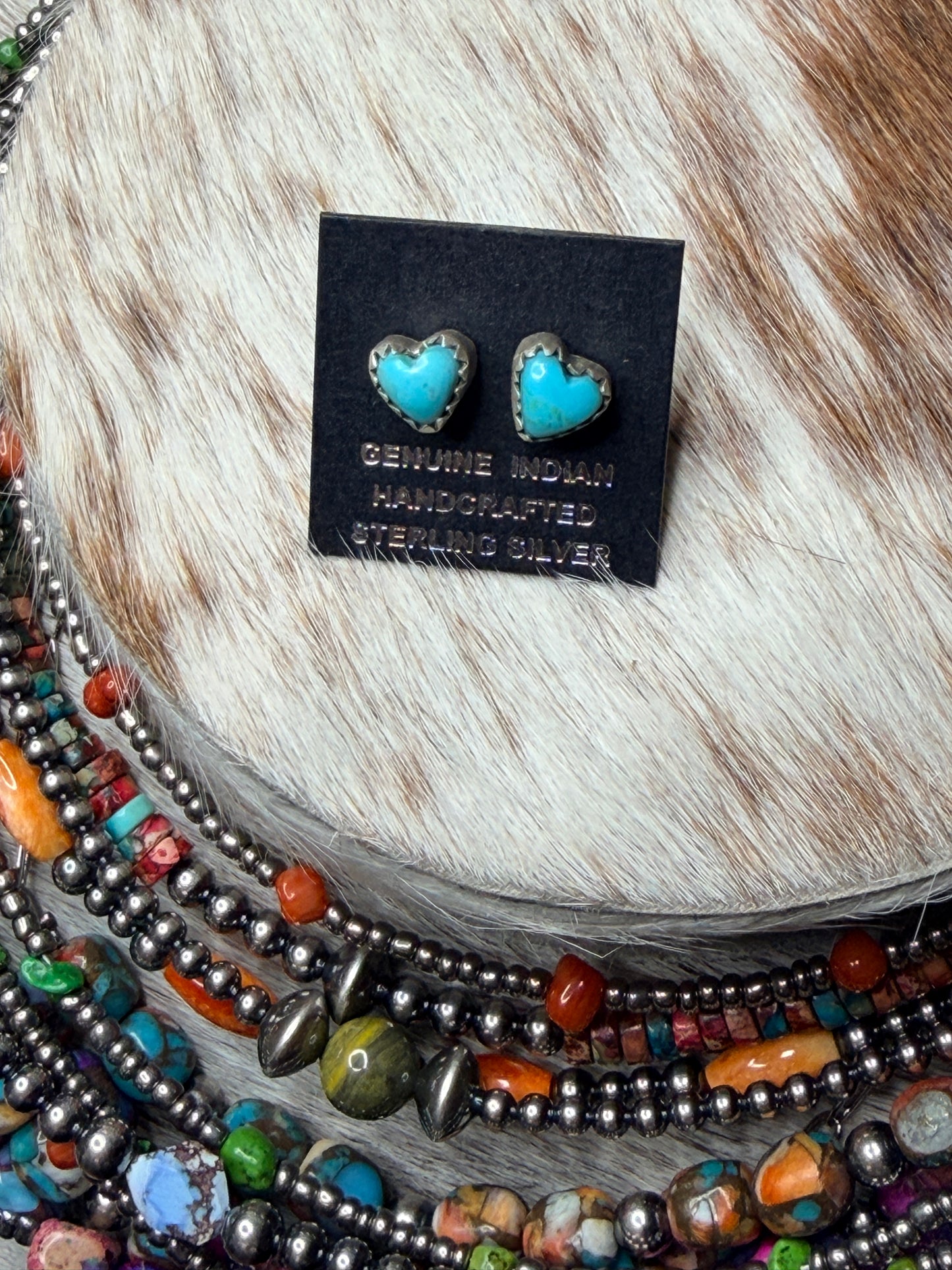 HANDMADE STERLING SILVER MULTI STONE HEART SHAPE STUDS