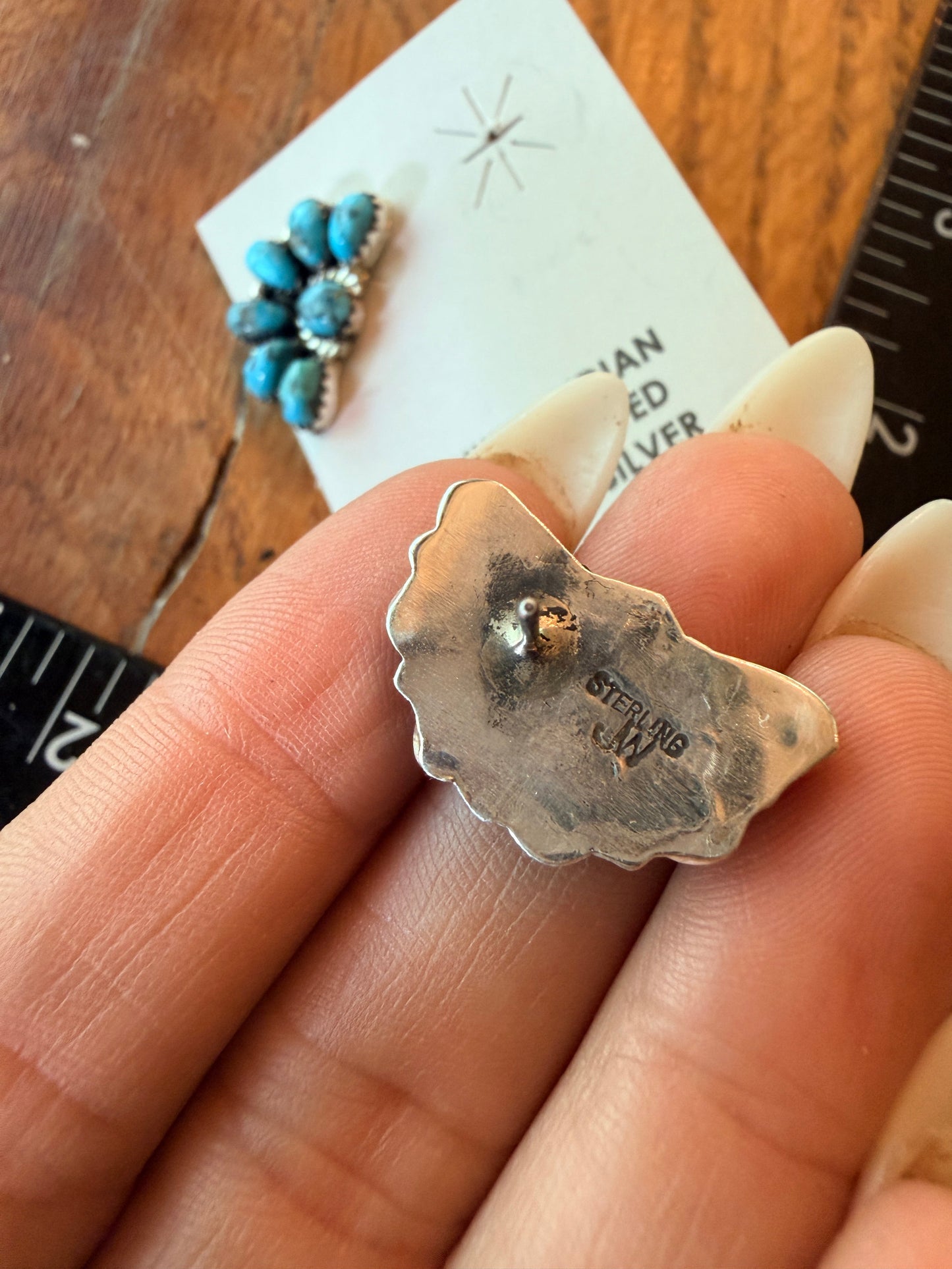 Native Made Turquoise Half Cluster Earrings by Juliana Williams