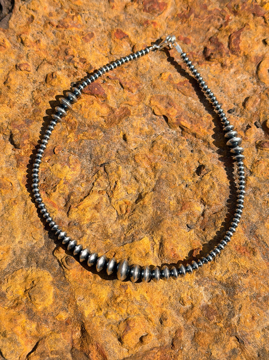 16" 4-12mm Rondelle/Saucer Bead Silver Pearl Necklace