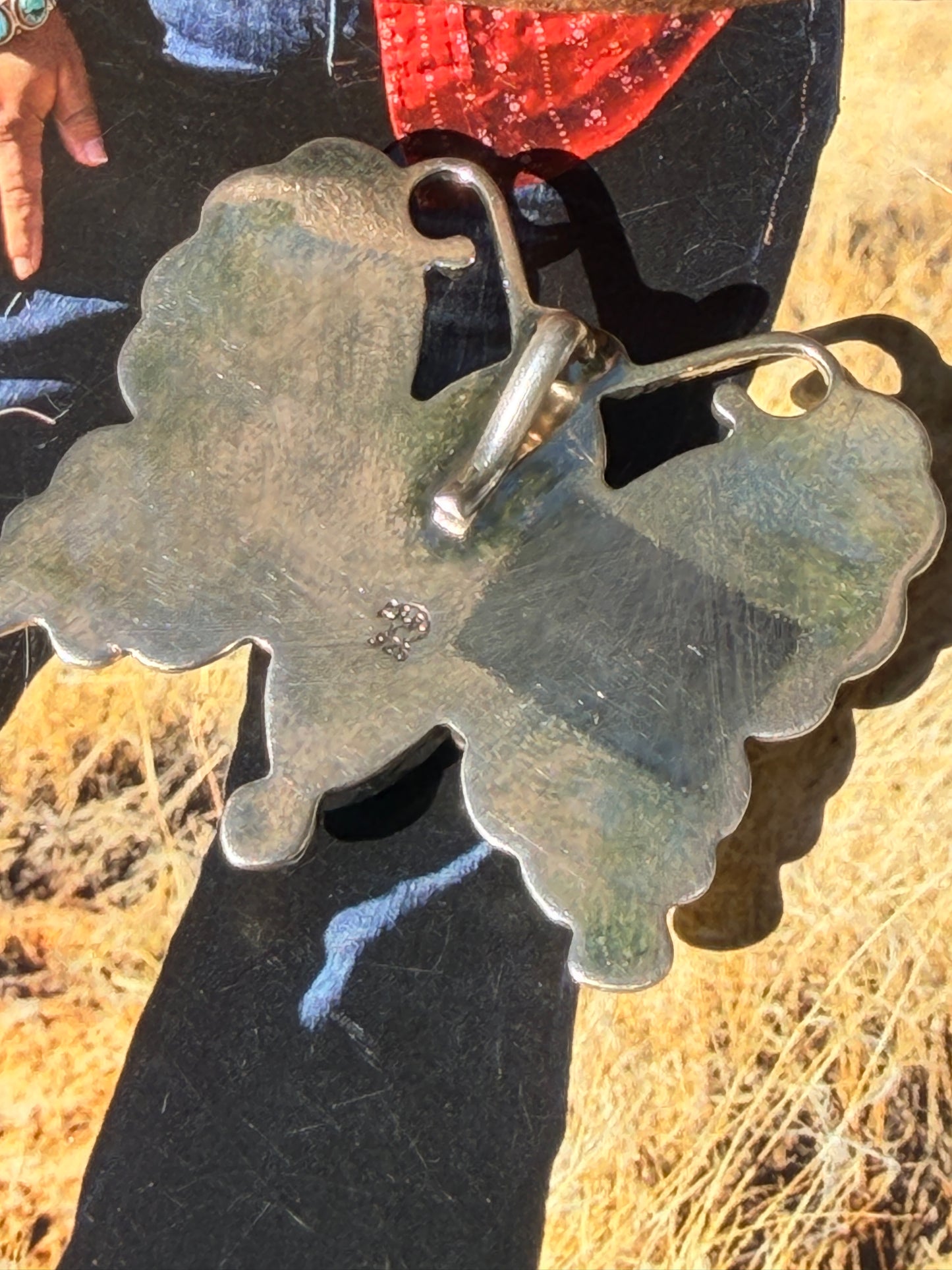 Native Made Kingman Turquoise Butterfly Pendant with Shepherds Hook by Emerson Degarito