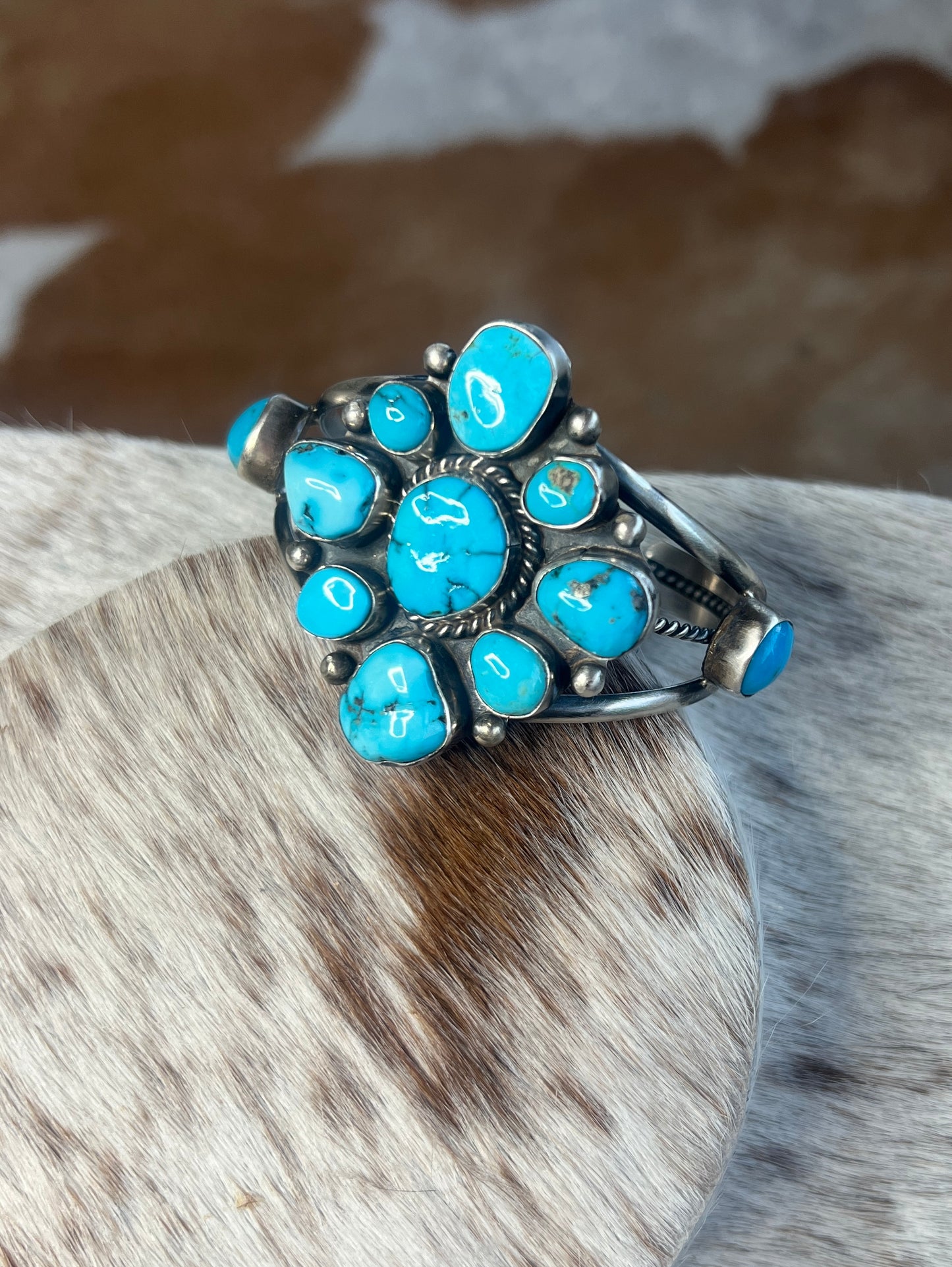 Navajo Turquoise Sterling Multi Stone Cuff Bracelet by Wilson Dawes