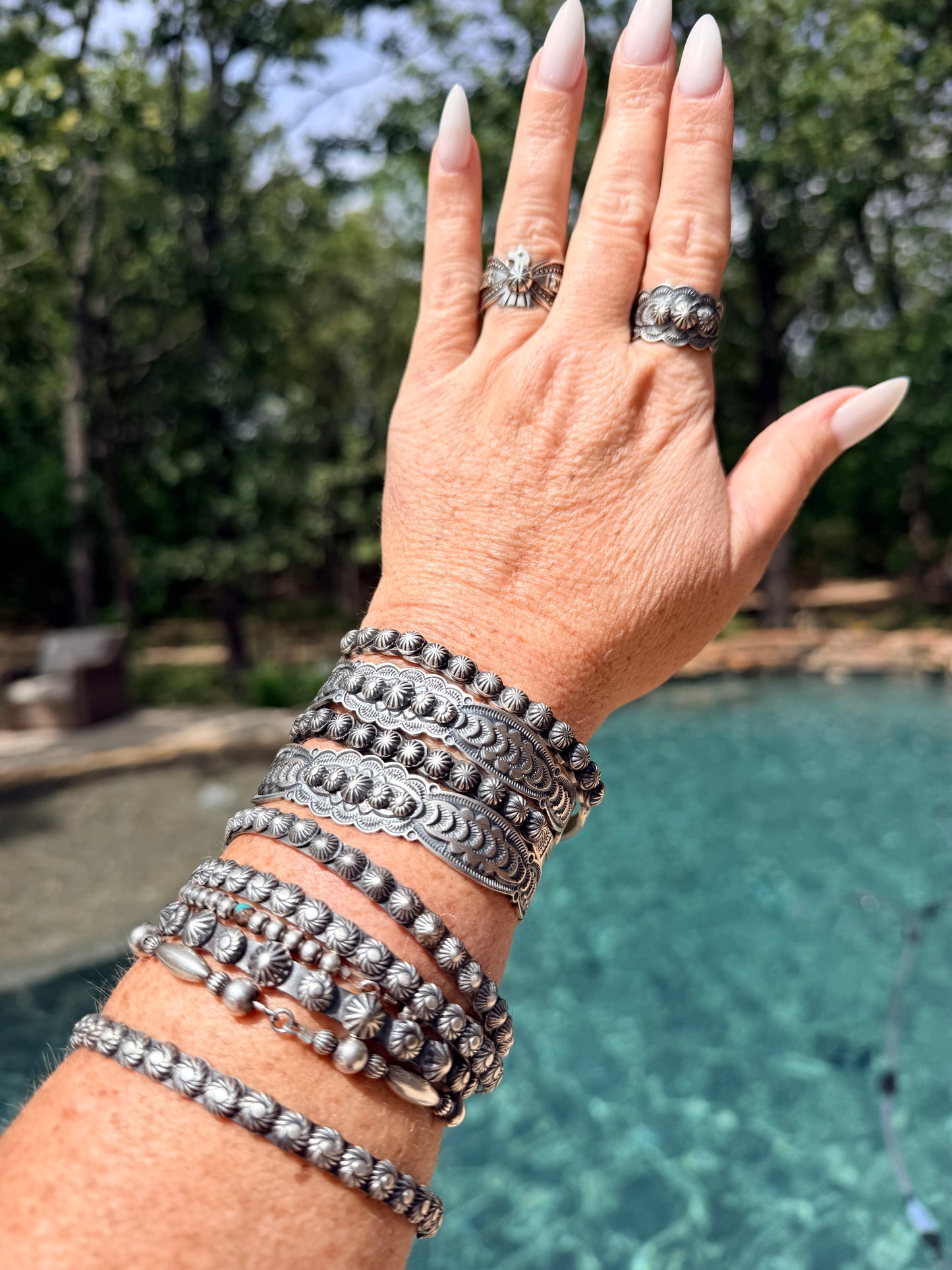 NAVAJO STERLING SILVER STUDDED BANGLE BRACELET BY KEVIN BILLAH