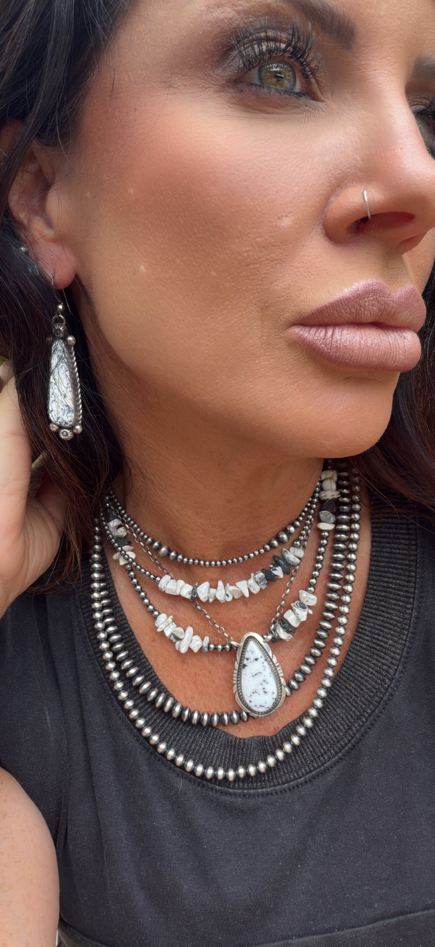 White Buffalo Earrings with Rope Design and Silver Beading