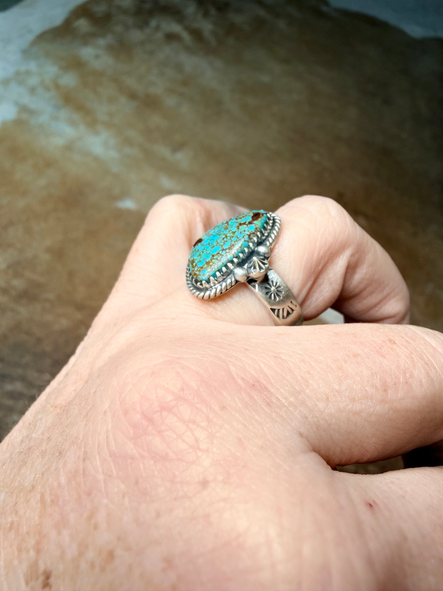 HANDMADE STERLING SILVER NUMBER 8 TURQUOISE ADJUSTABLE RING