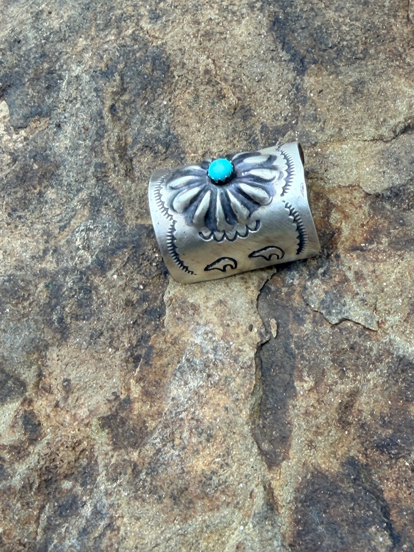 Concho and Turquoise Hand Stamped Braid Keepers 1”