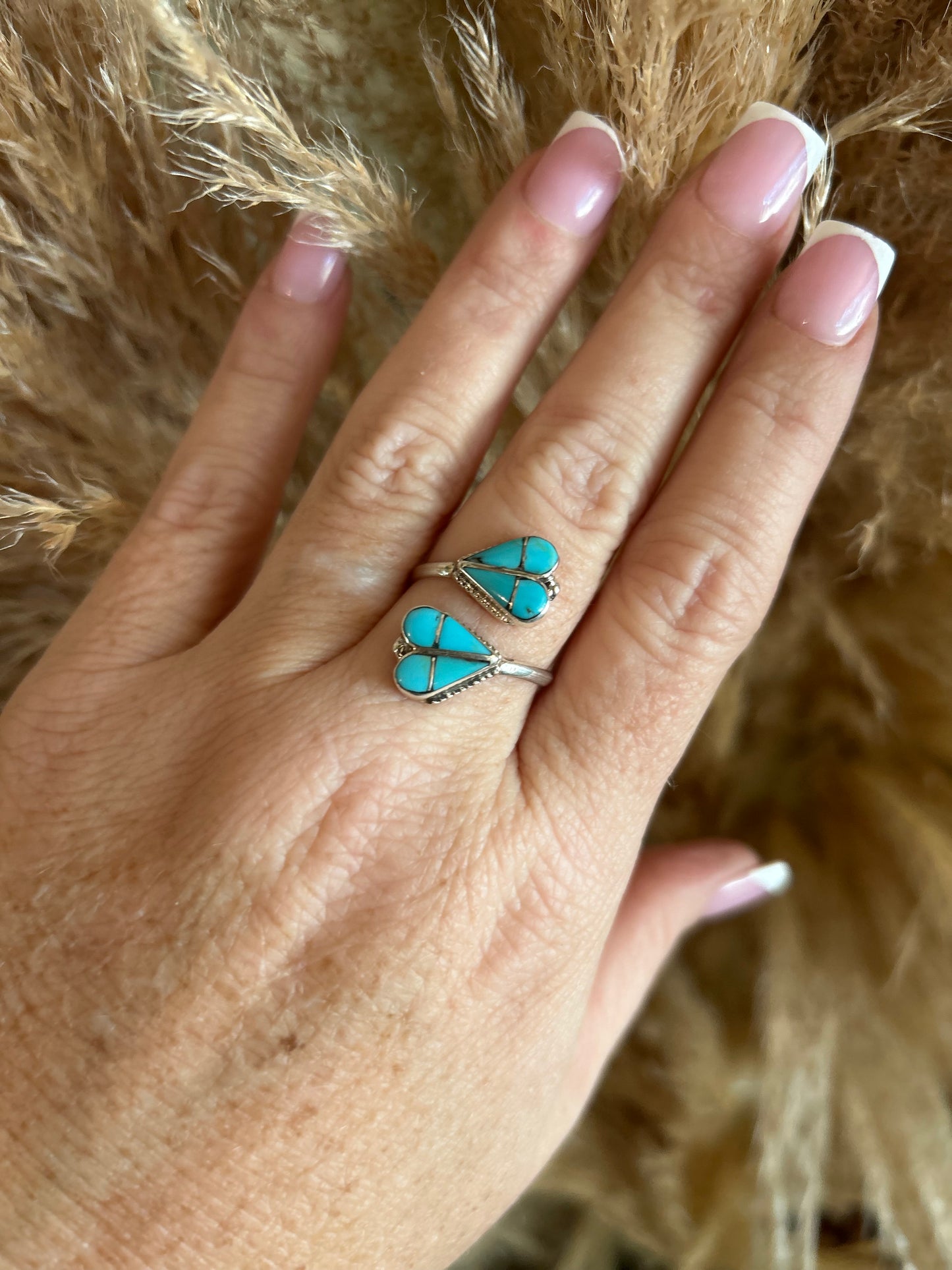 Zuni Sterling Turquoise Heart Adjustable Ring