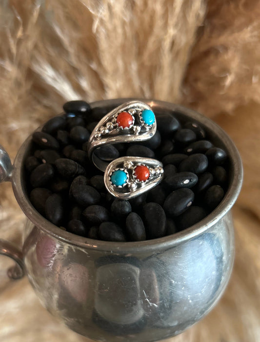Genevieve Francisco Turquoise and Coral Adjustable Ring
