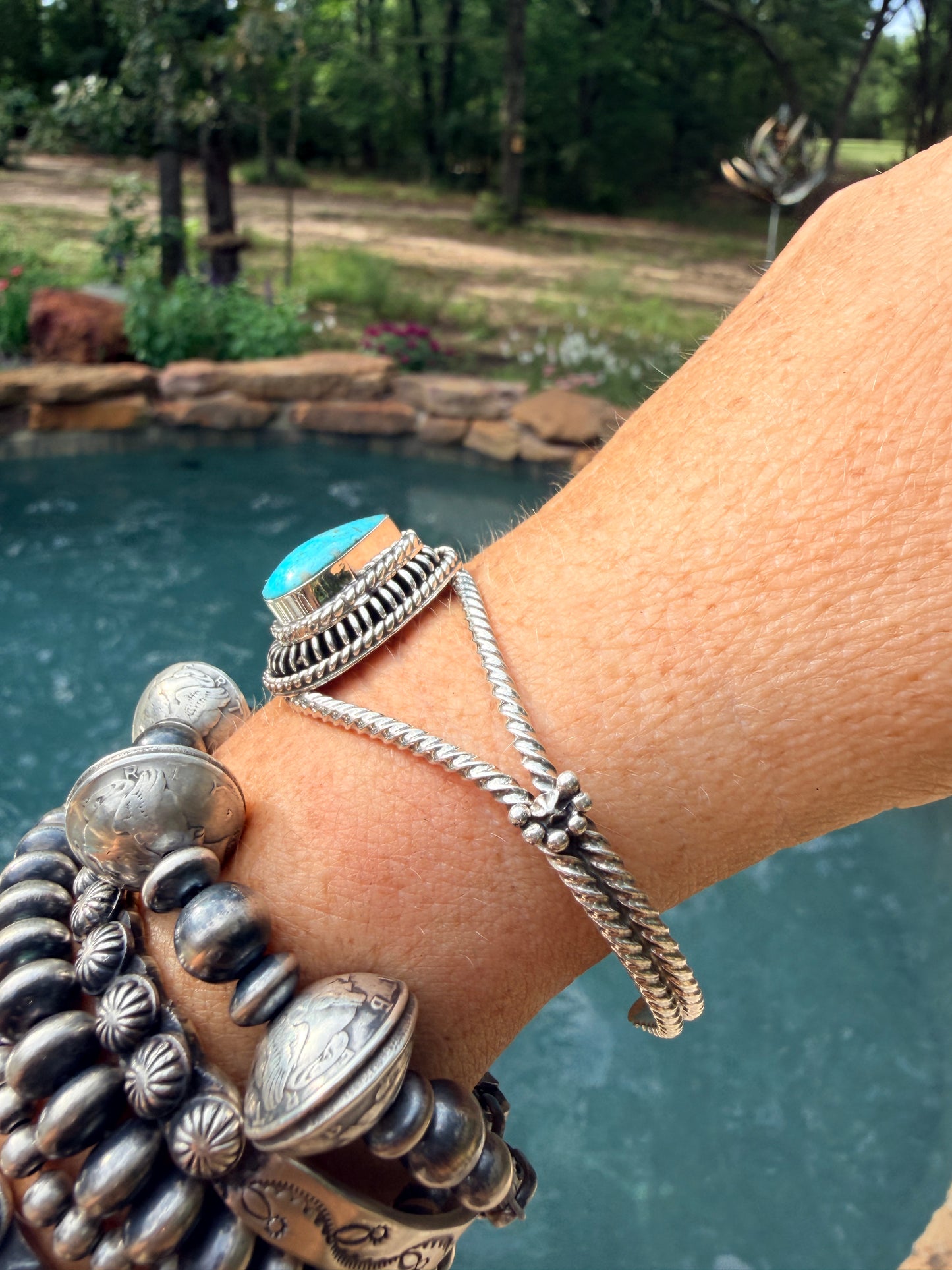Native Made Teardrop Turquoise Cuff with Rope Design