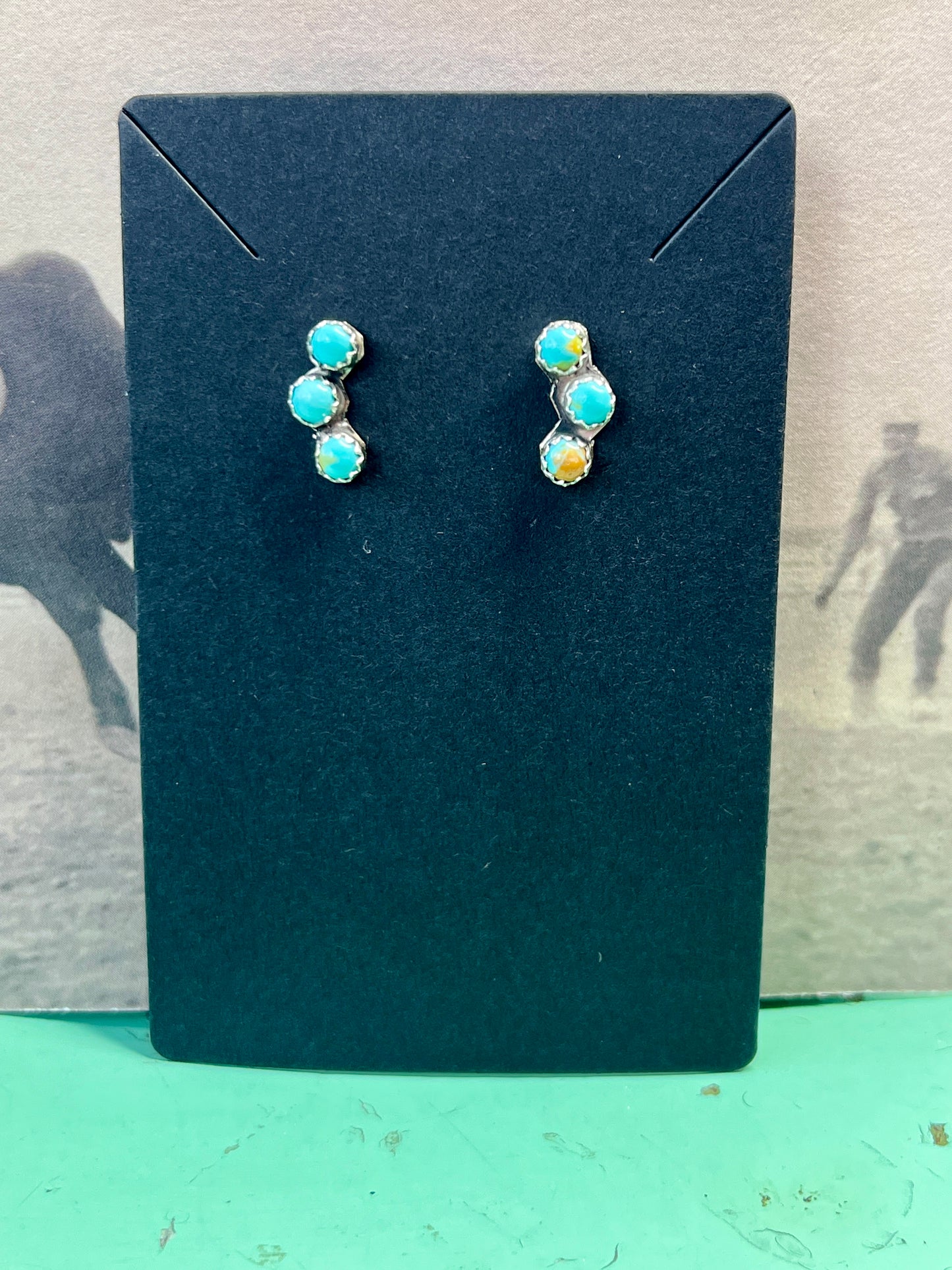 3 Stone Turquoise Studs