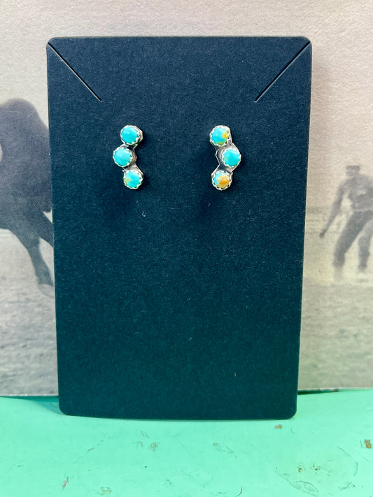 3 Stone Turquoise Studs