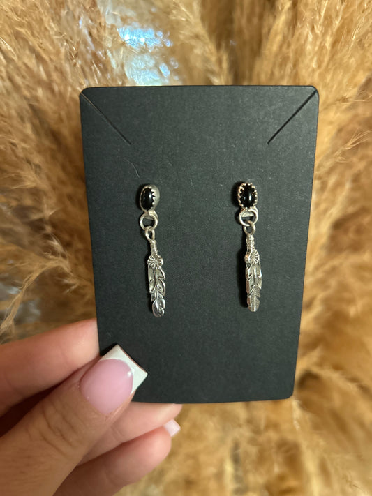 Sterling Silver and Onyx Feather Earring by Navajo Artist Largo