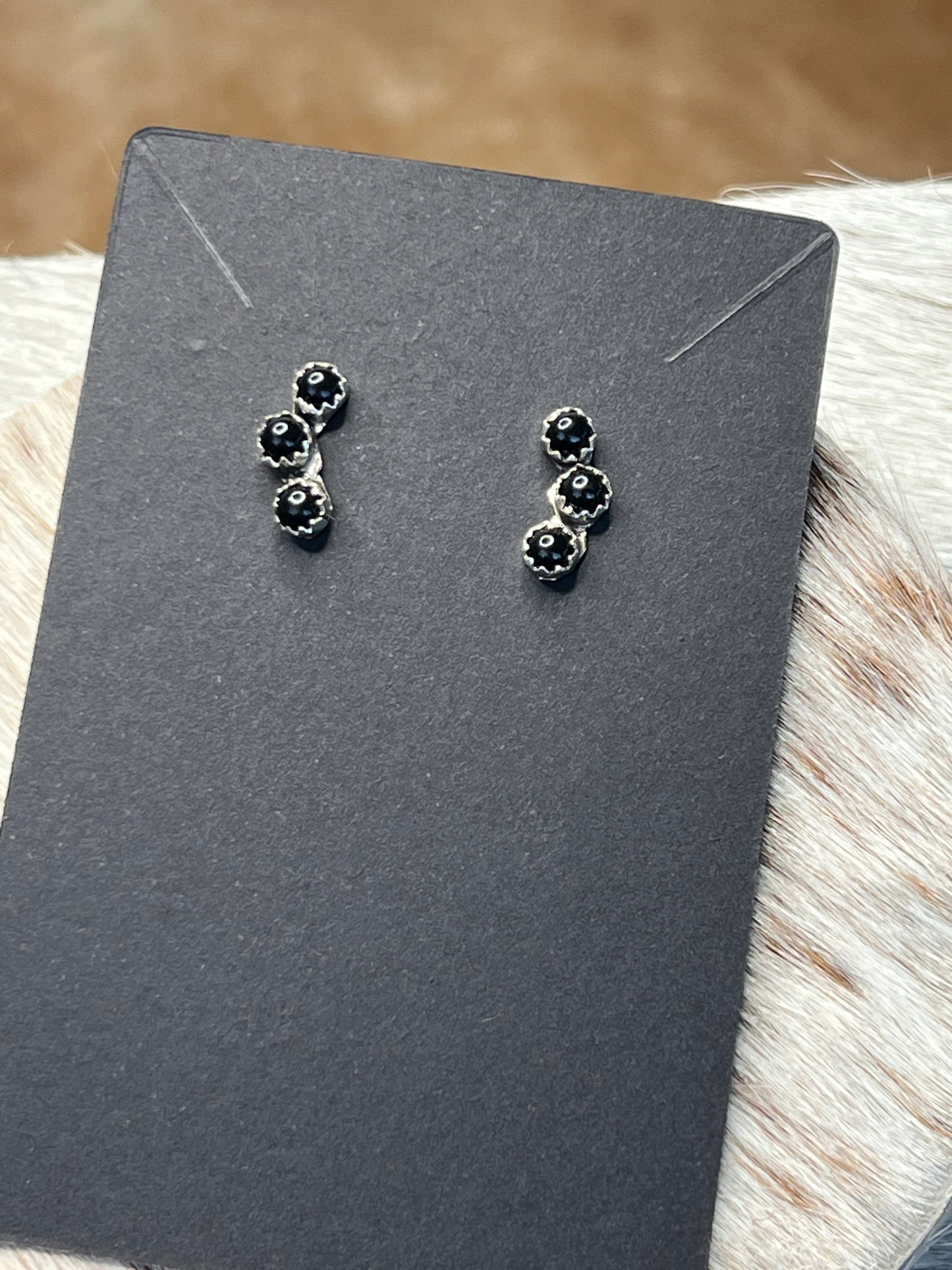 3 Stone Black Onyx Studs