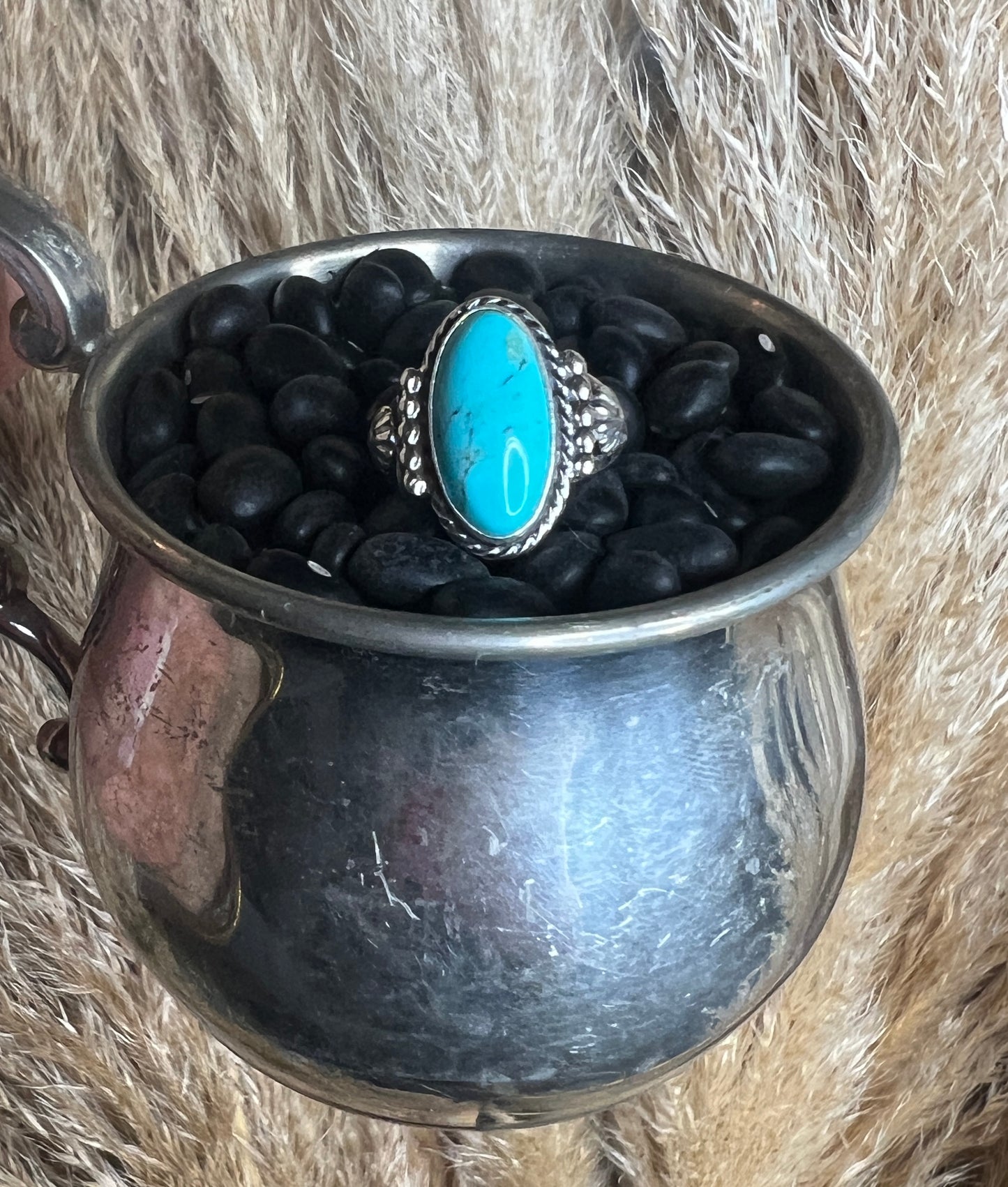 Size 5.5 Blue Kingman Turquoise Sterling Silver Ring Samuel Yellowhair Navajo