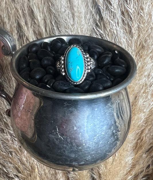 Size 5.5 Blue Kingman Turquoise Sterling Silver Ring Samuel Yellowhair Navajo