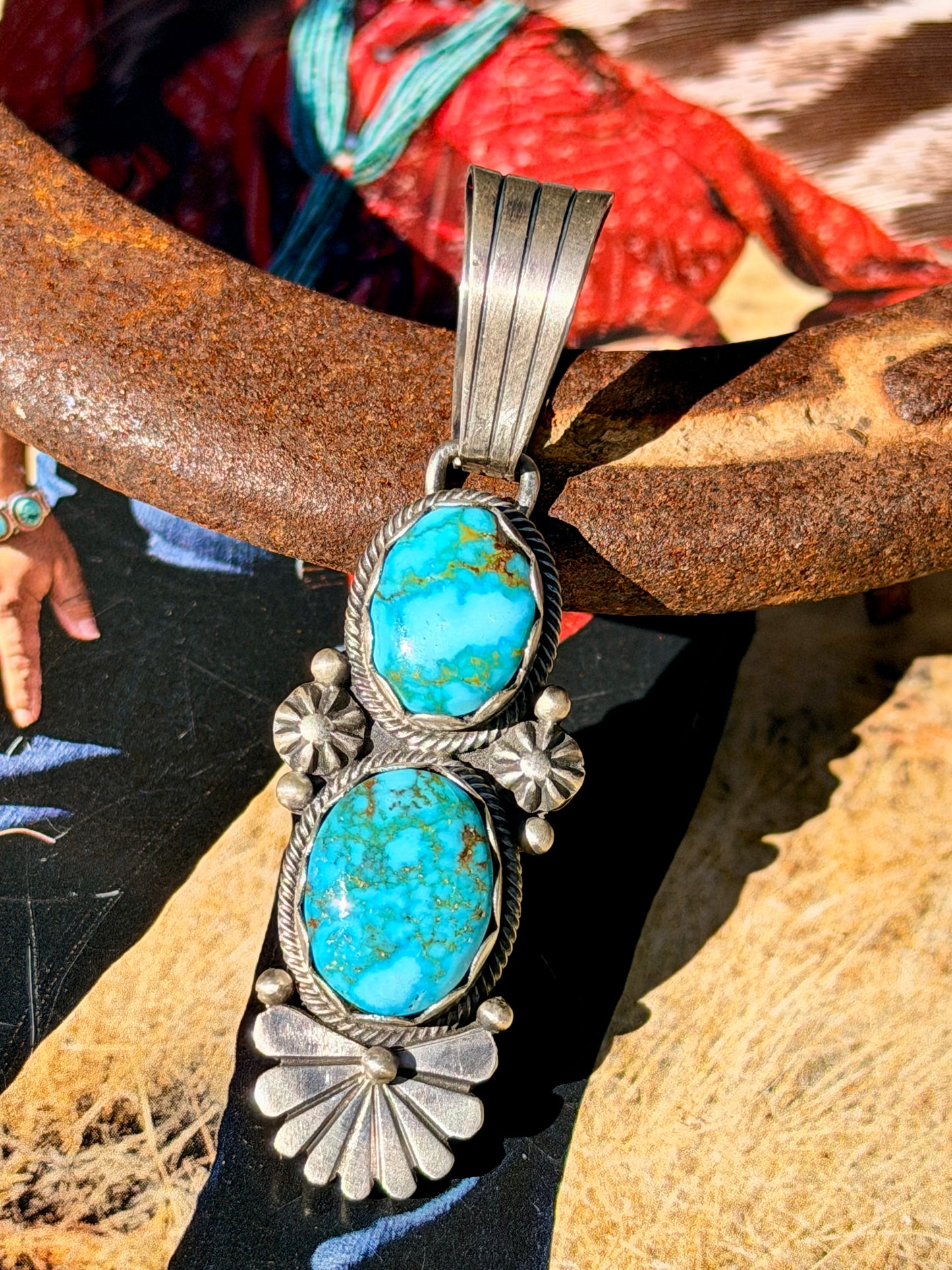 High Grade Natural Kingman Iron Mine Turquoise Pendant by Daniel Benally
