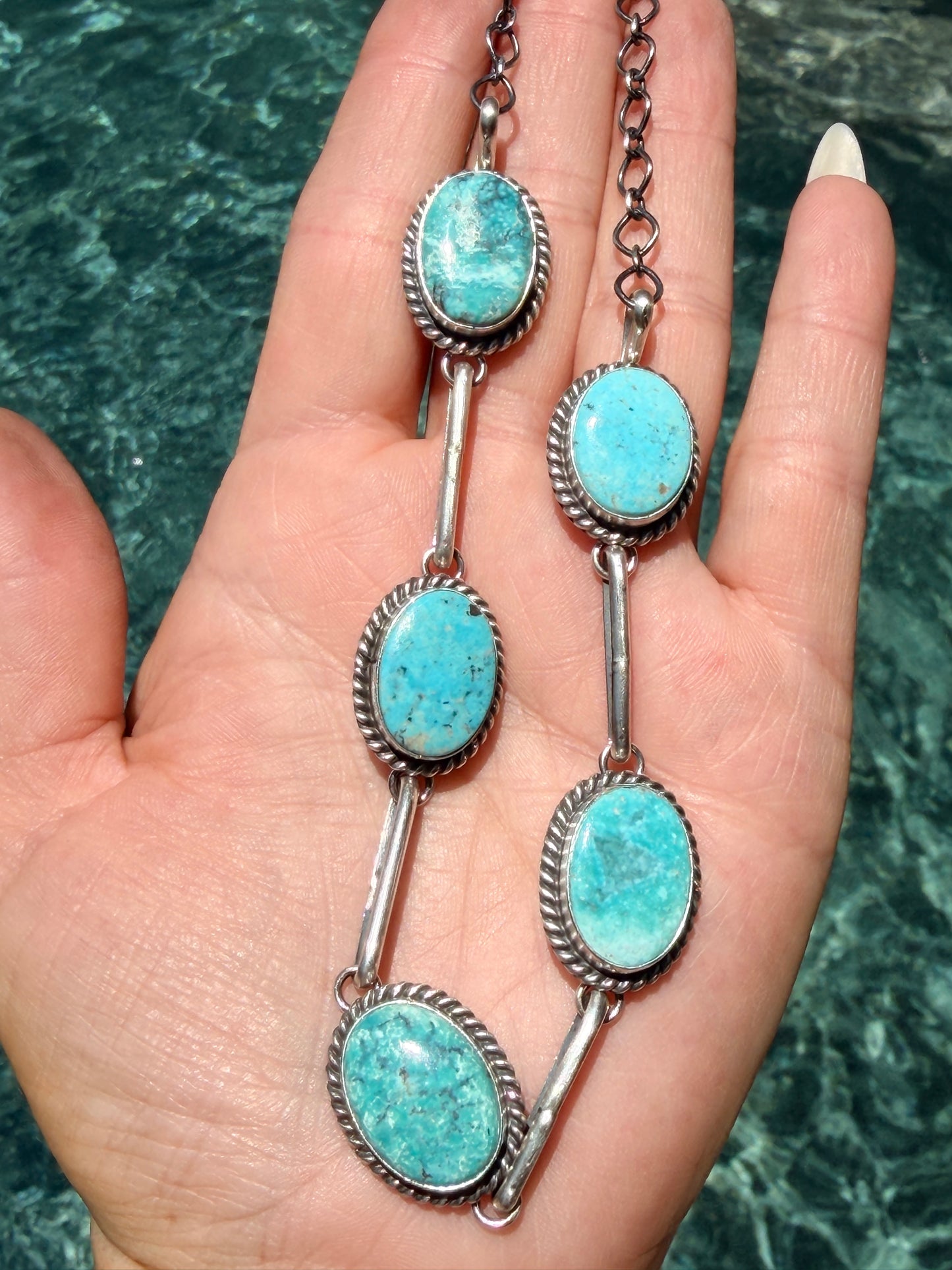 5 Stone Turquoise Choker By Native American Master Silversmith Mary Ann Spencer